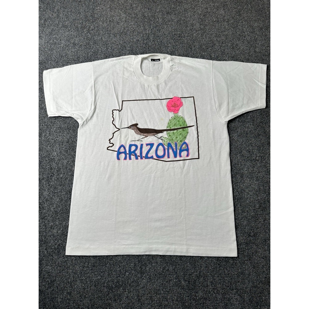 Mens Arizona Roadrunner Cactus Graphic Tourist T Shirt White, Size L